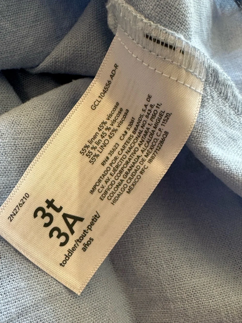 Carter's Light Blue Linen Blend Floral Summer Dress